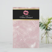 Roze glitterlips en Roos Gold tropische bladeren Briefpapier (Staand voorkant)