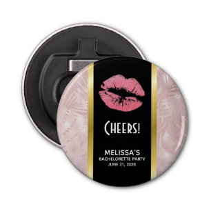 Roze glitterlips en Roos Gold tropische bladeren Button Flesopener