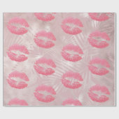 Roze glitterlips en Roos Gold tropische bladeren Cadeaupapier (Vlak)
