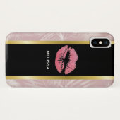 Roze glitterlips en Roos Gold tropische bladeren Case-Mate iPhone Case (Achterkant (horizontaal))