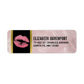 Roze glitterlips en Roos Gold tropische bladeren Etiket (Voorkant)