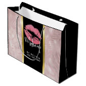 Roze glitterlips en Roos Gold tropische bladeren Groot Cadeauzakje (Voorkant Gekanteld)