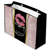 Roze glitterlips en Roos Gold tropische bladeren Groot Cadeauzakje (Achterkant Gekanteld)