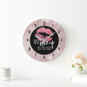 Roze glitterlips en Roos Gold tropische bladeren Grote Klok (Huis)