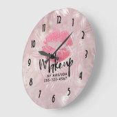 Roze glitterlips en Roos Gold tropische bladeren Grote Klok (Hoek)