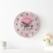 Roze glitterlips en Roos Gold tropische bladeren Grote Klok (Huis)