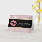 Roze glitterlips en Roos Gold tropische bladeren Kaart (Gele Bloem)