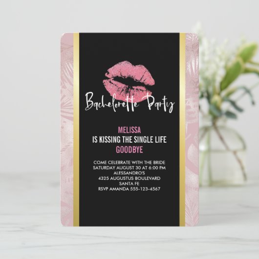 Roze glitterlips en Roos Gold tropische bladeren Kaart (Staand voorkant)