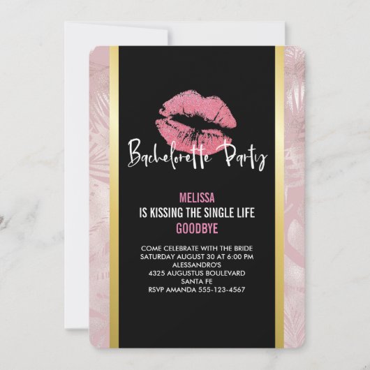 Roze glitterlips en Roos Gold tropische bladeren Kaart (Voorkant)