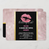 Roze glitterlips en Roos Gold tropische bladeren Kaart (Voorkant / Achterkant)