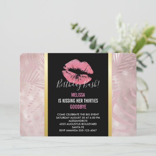 Roze glitterlips en Roos Gold tropische bladeren Kaart (Staand voorkant)