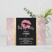 Roze glitterlips en Roos Gold tropische bladeren Kaart (Staand voorkant)