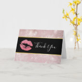 Roze glitterlips en Roos Gold tropische bladeren Kaart (Gele Bloem)