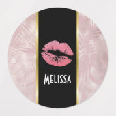 Roze glitterlips en Roos Gold tropische bladeren Labels (Design 2)