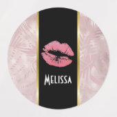 Roze glitterlips en Roos Gold tropische bladeren Labels (Design 1)