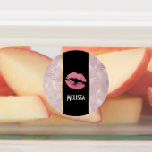 Roze glitterlips en Roos Gold tropische bladeren Labels (Aangebracht)