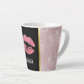 Roze glitterlips en Roos Gold tropische bladeren Latte Mok (Rechterhoek)