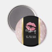 Roze glitterlips en Roos Gold tropische bladeren Magneet (Voorkant / Achterkant)