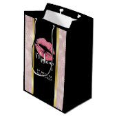 Roze glitterlips en Roos Gold tropische bladeren Medium Cadeauzakje (Achterkant Gekanteld)