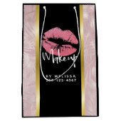 Roze glitterlips en Roos Gold tropische bladeren Medium Cadeauzakje (Voorkant)