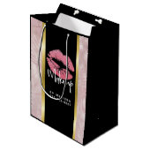 Roze glitterlips en Roos Gold tropische bladeren Medium Cadeauzakje (Voorkant Gekanteld)