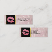 Roze glitterlips en Roos Gold tropische bladeren Mini Visitekaartje (Voorkant / Achterkant)