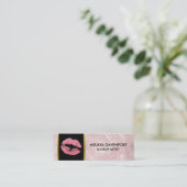 Roze glitterlips en Roos Gold tropische bladeren Mini Visitekaartje (Staand voorkant)