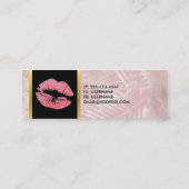 Roze glitterlips en Roos Gold tropische bladeren Mini Visitekaartje (Achterkant)