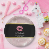 Roze glitterlips en Roos Gold tropische bladeren Papieren Bordje (Feest)