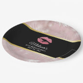 Roze glitterlips en Roos Gold tropische bladeren Papieren Bordje (Gekanteld)