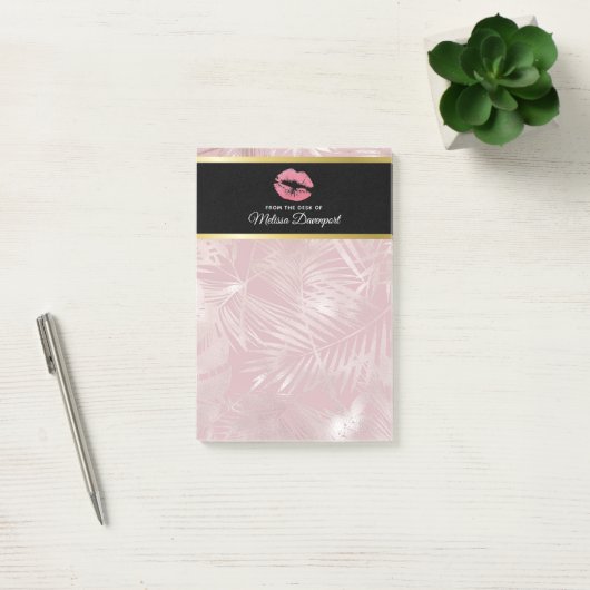Roze glitterlips en Roos Gold tropische bladeren Post-it® Notes (Kantoor)