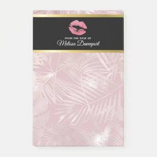 Roze glitterlips en Roos Gold tropische bladeren Post-it® Notes