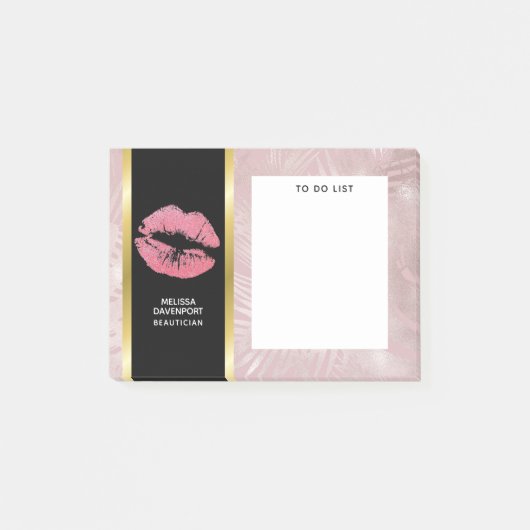 Roze glitterlips en Roos Gold tropische bladeren Post-it® Notes (Voorkant)