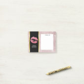 Roze glitterlips en Roos Gold tropische bladeren Post-it® Notes (Op bureau)