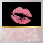 Roze glitterlips en Roos Gold tropische bladeren Poster (Voorkant)