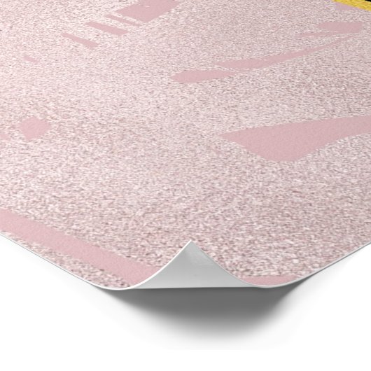 Roze glitterlips en Roos Gold tropische bladeren Poster (Hoek)