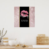 Roze glitterlips en Roos Gold tropische bladeren Poster (Keuken)