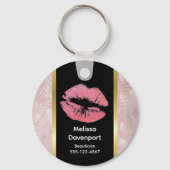 Roze glitterlips en Roos Gold tropische bladeren Sleutelhanger (Achterkant)