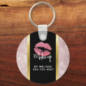 Roze glitterlips en Roos Gold tropische bladeren Sleutelhanger (Voorkant)
