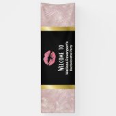 Roze glitterlips en Roos Gold tropische bladeren Spandoek (Verticaal)