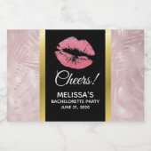 Roze glitterlips en Roos Gold tropische bladeren Sparkling Wijnetiket (Enkel label)