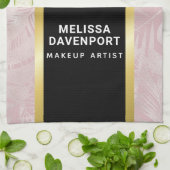 Roze glitterlips en Roos Gold tropische bladeren Theedoek (Gevouwen)