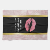 Roze glitterlips en Roos Gold tropische bladeren Theedoek (Horizontaal)