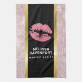 Roze glitterlips en Roos Gold tropische bladeren Theedoek (Verticaal)