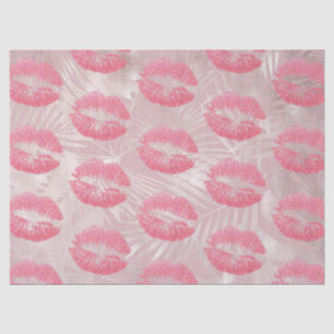 Roze glitterlips en Roos Gold tropische bladeren Tissuepapier