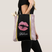 Roze glitterlips en Roos Gold tropische bladeren Tote Bag (Dichtbij)
