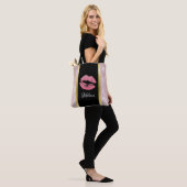 Roze glitterlips en Roos Gold tropische bladeren Tote Bag (Op model)