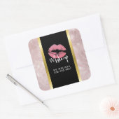 Roze glitterlips en Roos Gold tropische bladeren Vierkante Sticker (Envelop)