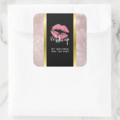 Roze glitterlips en Roos Gold tropische bladeren Vierkante Sticker (Tas)