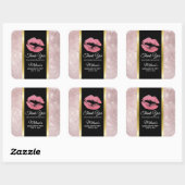 Roze glitterlips en Roos Gold tropische bladeren Vierkante Sticker (Vel)